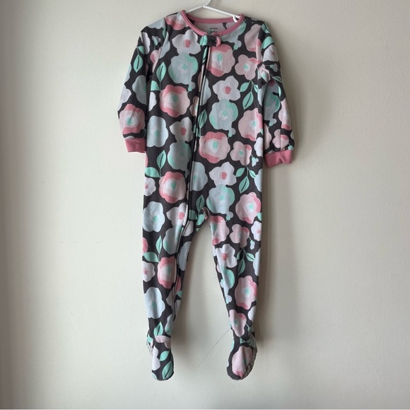 Floral and giraffe toddler girl fleece Onesie zip up pajamas size 3T colourful - Picture 9 of 13